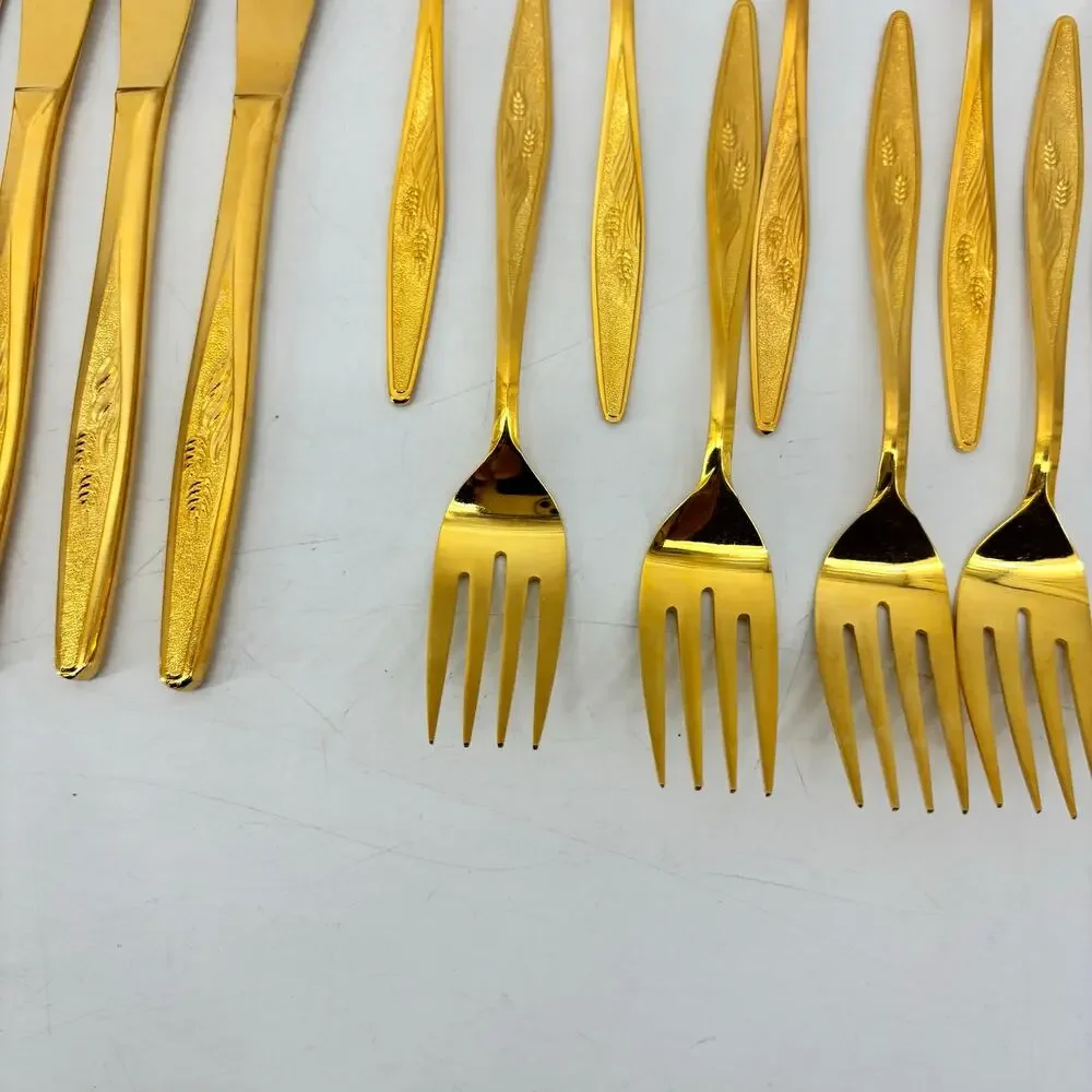 Sherwood Stanley Roberts Flatware Spoons Salad Forks Stainless Gold Tone